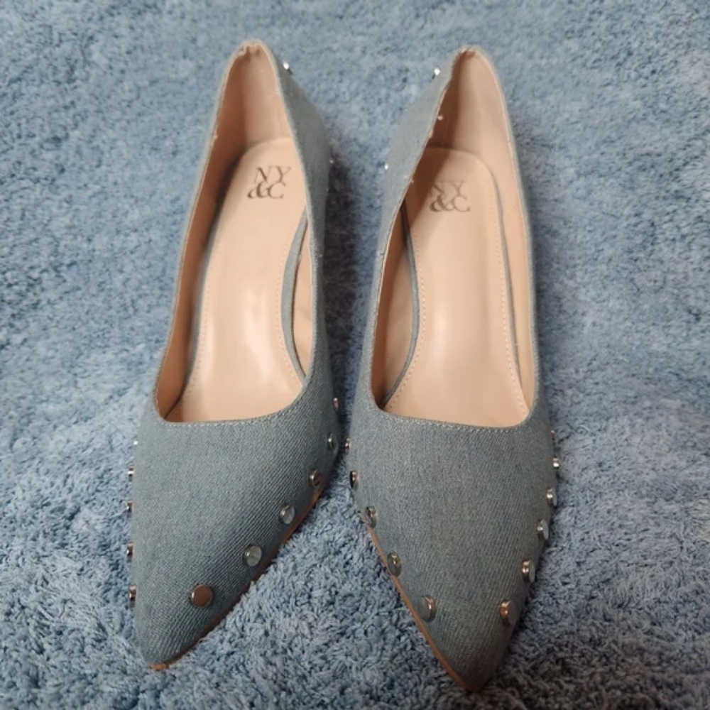 Womens Layne Denim Studded Pumps